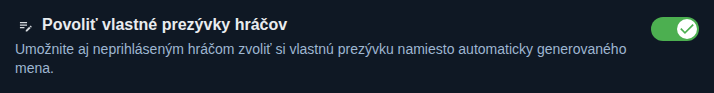 Nastavenie: Vlastné prezývky