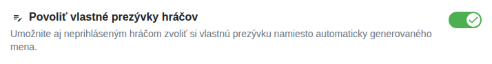 Nastavenie: Vlastné prezývky