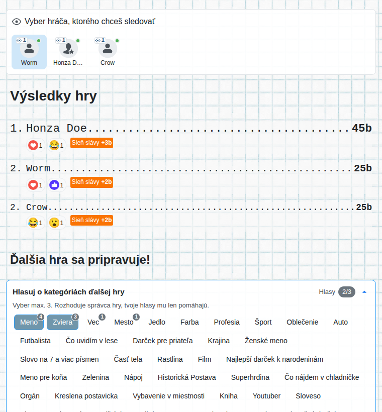 Koniec hry z pohľadu diváka: výsledky, hlasovanie o kategóriách ďalšej hry